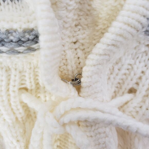 Apostrophe Womens Cardigan Sweater Large Pom Pom Cream Gray Tie Front 3/4 Sleeve - Picture 7 of 10